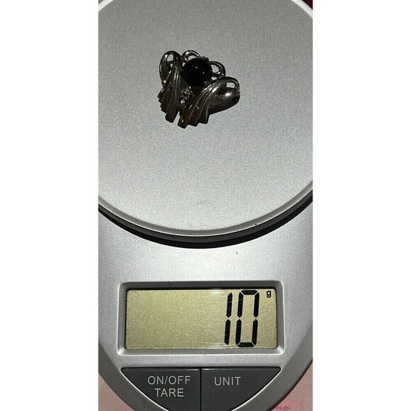 Vintage Brooch/Pin Sterling Victorian Goth Black Onyx Floral Art Deco Design - Picture 7 of 9